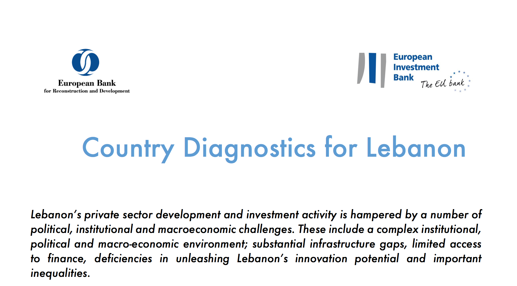 Forthcoming EBRD/EIB Country Diagnostics for Lebanon 